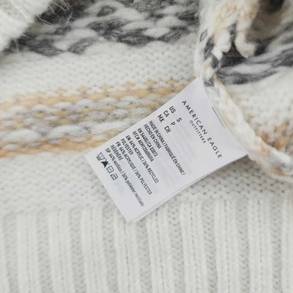American‎ Eagle White Fair Isle Crewneck Knit Winter Sweater Womens Small
